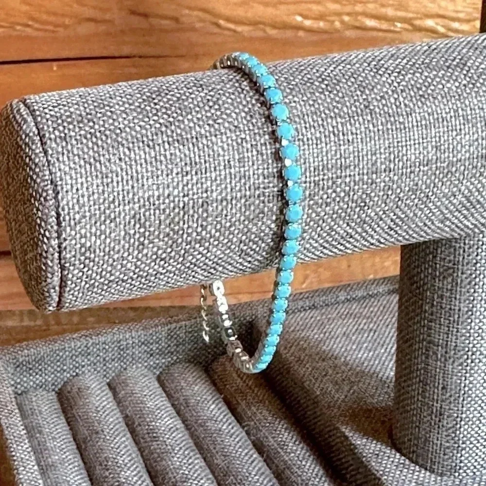 Waterproof Aqua Blue Turquoise Colored CZ Stainless Steel Tennis Bracelet - Picture 1 of 4